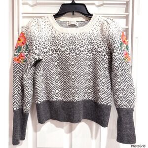 Anthropologie Embroidered Flowers Sweater Girly Feminine Cashmere Blend Wool